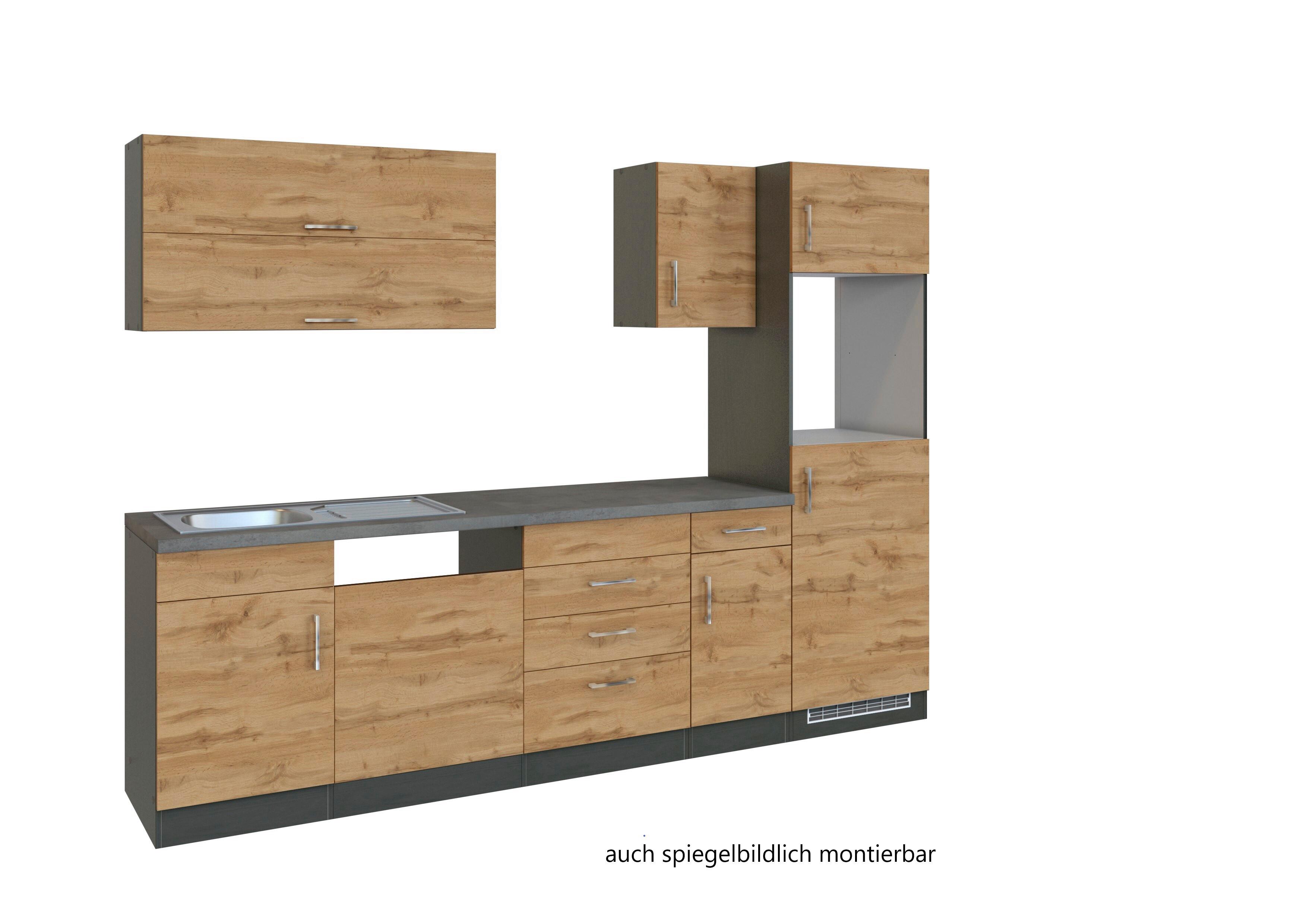 Küchenblock Sorrento ohne Geräte ca. 270 cm Eichefarben - Eichefarben/Anthrazit, MODERN, Holzwerkstoff (270cm) - Held