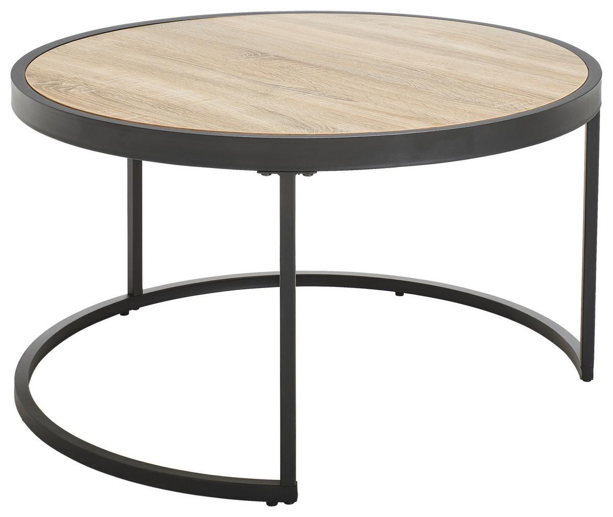 ZESTAW STOLIKÓW KAWOWYCH SEATTLE - kolor dębowy/czarny, Design, materiał drewnopochodny/metal (65-80/65-80/38-40cm) - MID.YOU