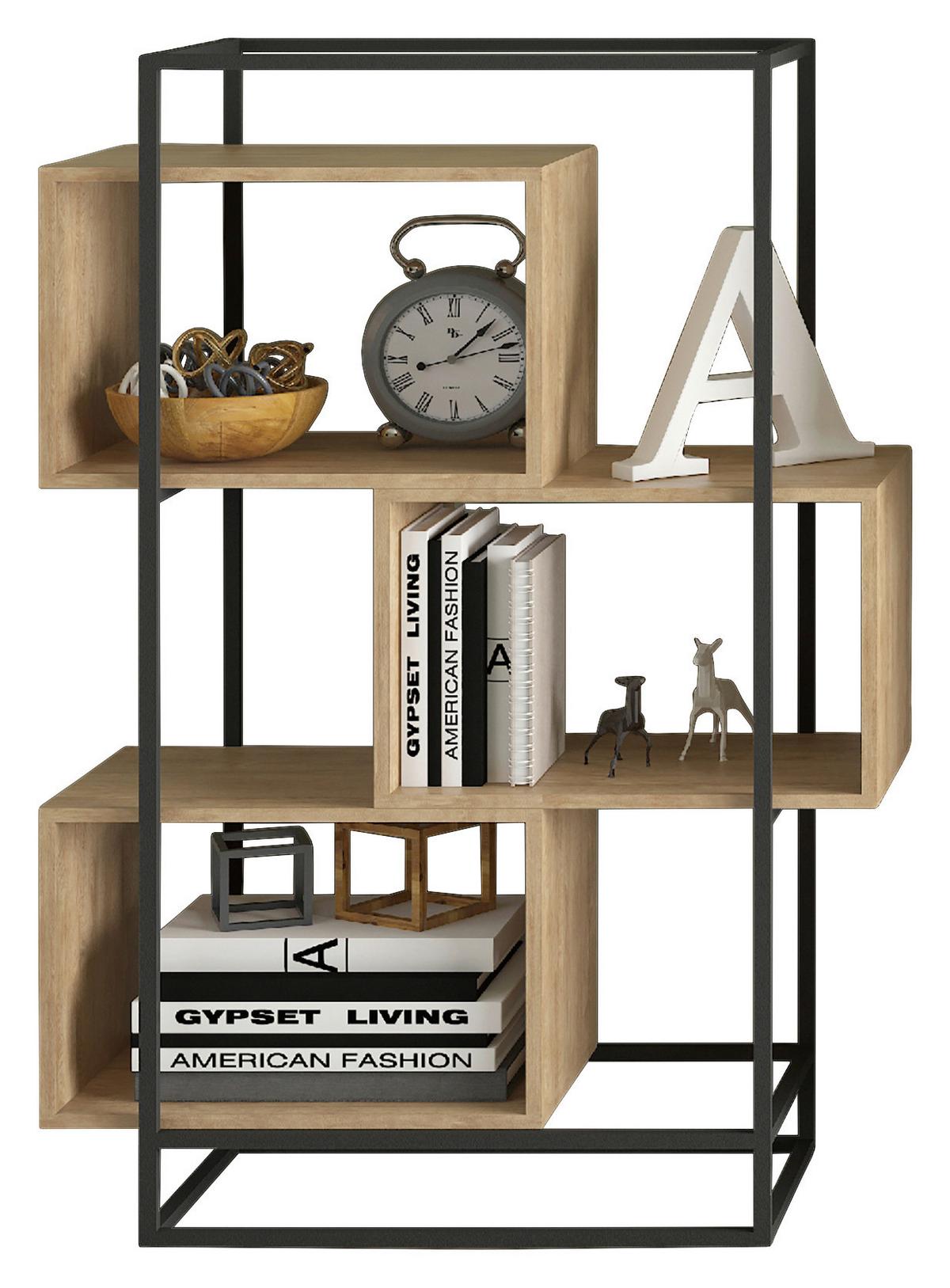 étagère in Schwarz/Naturfarben - Schwarz/Naturfarben, Modern, Holzwerkstoff/Metall (80/126/33cm) - Mömax