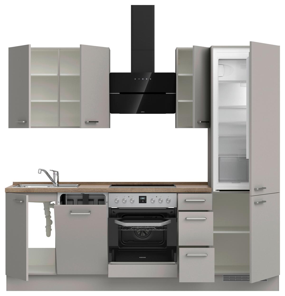 Küchenblock Touch High m. Geräten Grau - Eiche dunkel/Edelstahlfarben, MODERN, Holzwerkstoff/Metall (240cm) - Nobilia