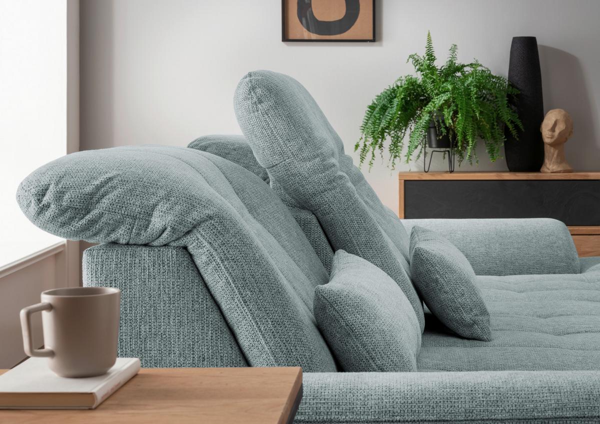 Ecksofa Rigatti mit Bettkasten ca. 314x184 cm Mint - Blau/Chromfarben, MODERN, Textil/Metall (314/184cm) - Livetastic