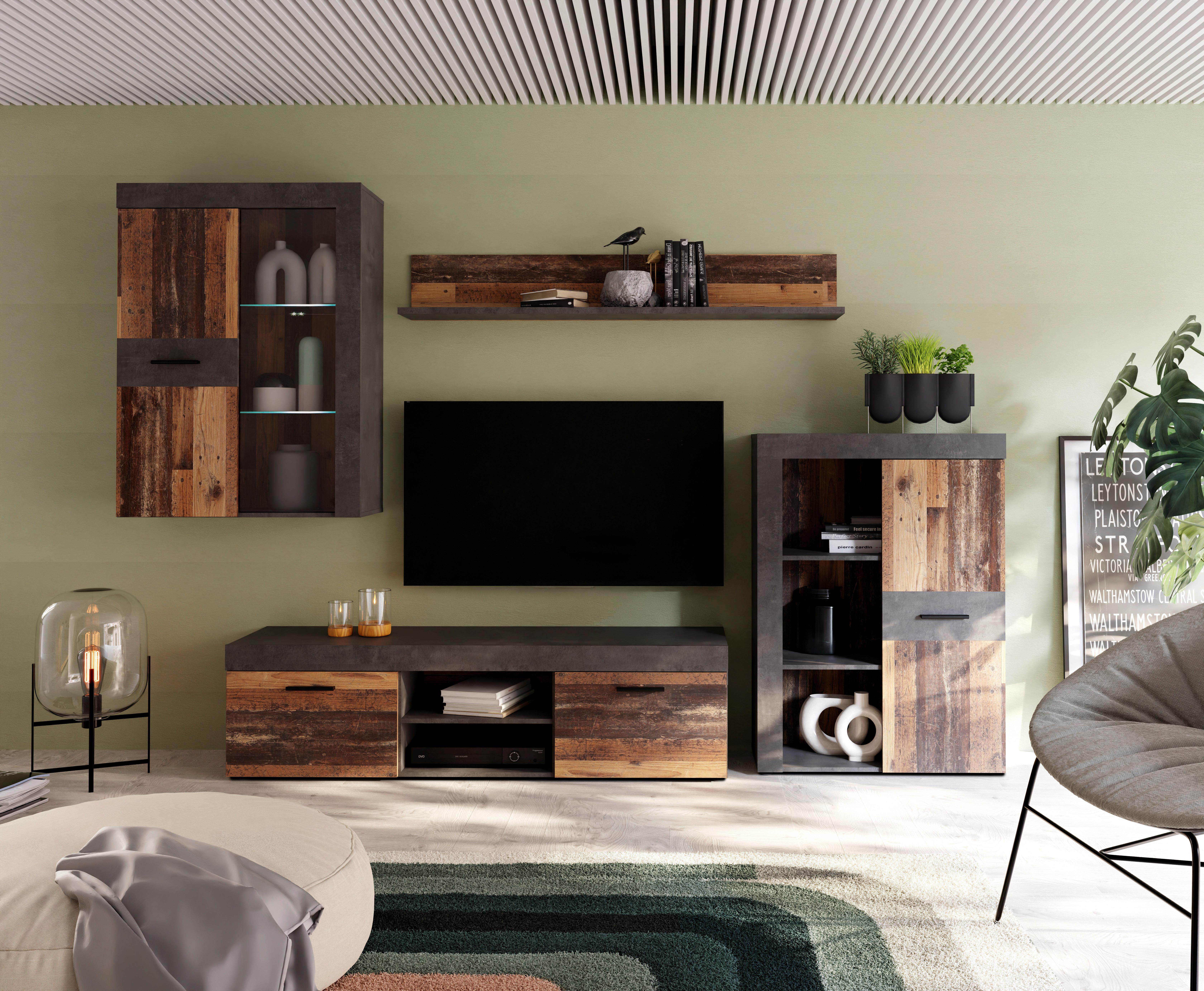 Regal Za Dnevni Boravak Grigor - boje blata/boje hrasta, Moderno, staklo/drvni materijal (290/192,3/41cm) - Modern Living