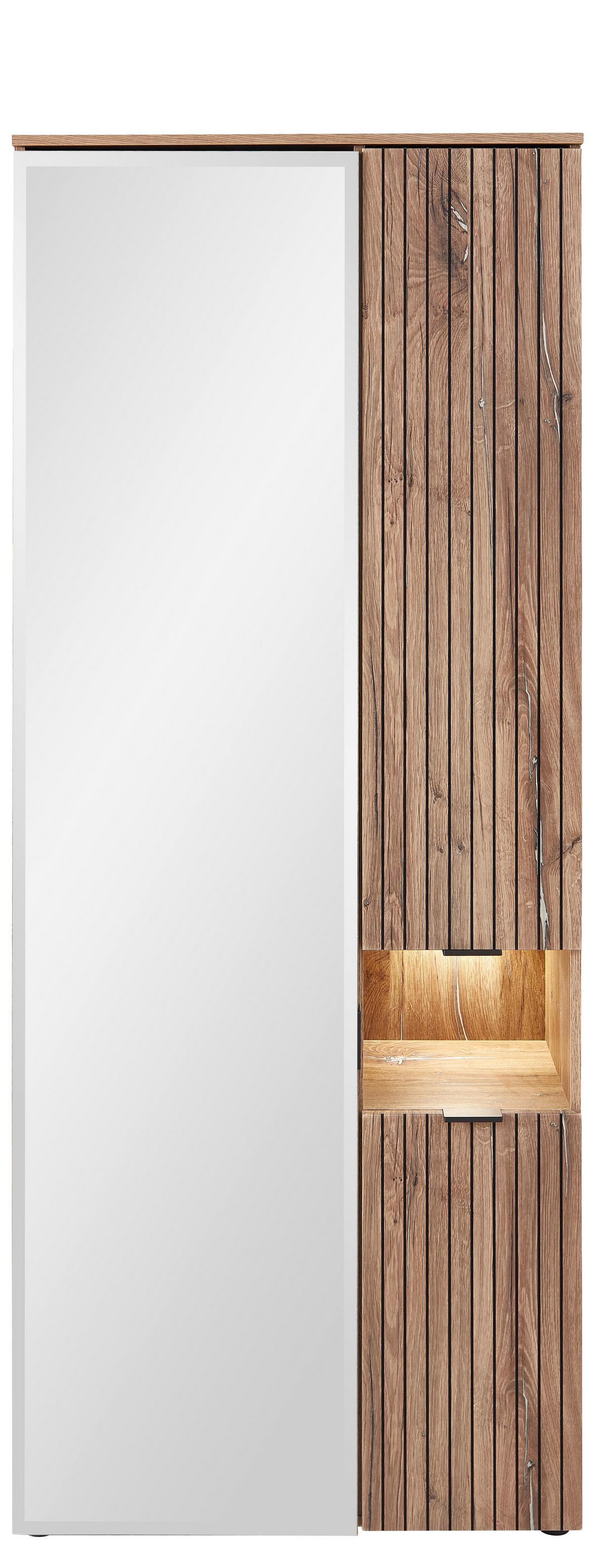 SZAFA DO PRZEDPOKOJU LINEA - kolor dębowy/czarny, Modern, materiał drewnopochodny/metal (82/204/38cm) - MID.YOU