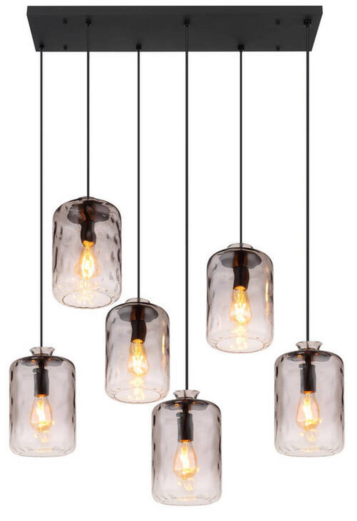 HÄNGELEUCHTE 16046-6H - Klar/Schwarz, Design, Glas/Metall (94,5/39/150cm) - Globo