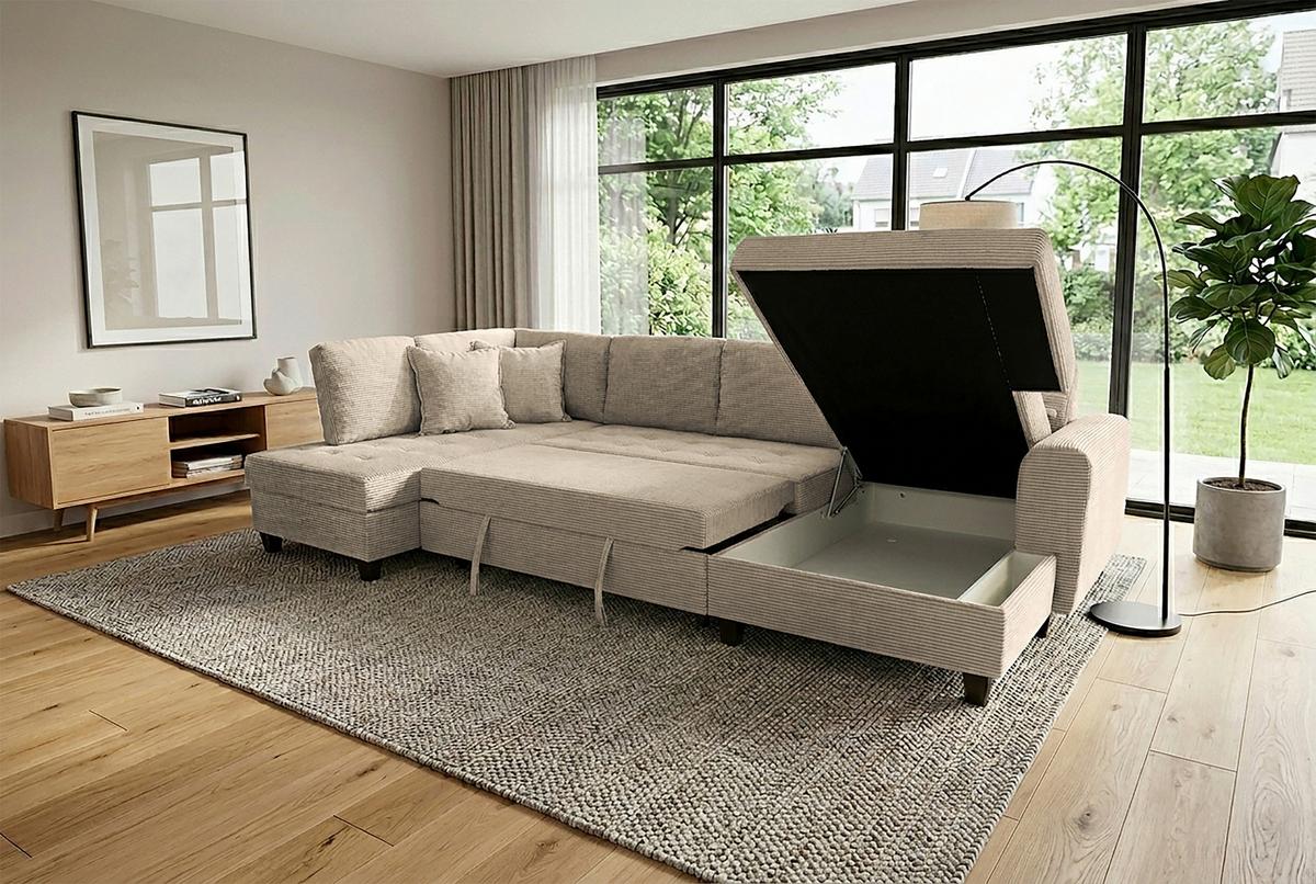 Kutna Garnitura Moritz - sivo-smeđa, Trend, tekstil (178/324/155cm) - Modern Living