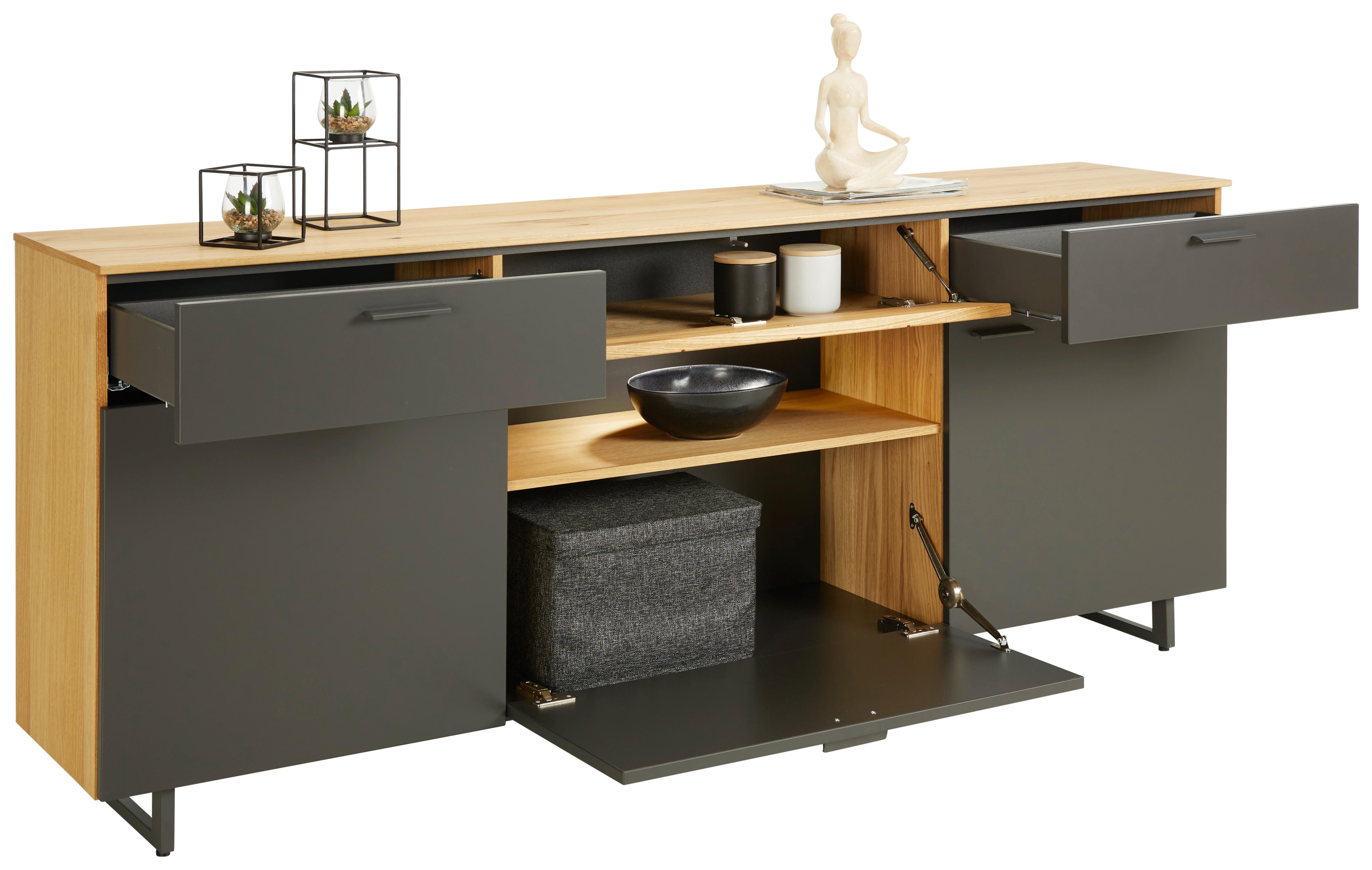 Sideboard Stockholm in Eichefarben/Schieferfarben - Schieferfarben/Eichefarben, MODERN, Holzwerkstoff/Metall (203/85/41cm) - Premium Living
