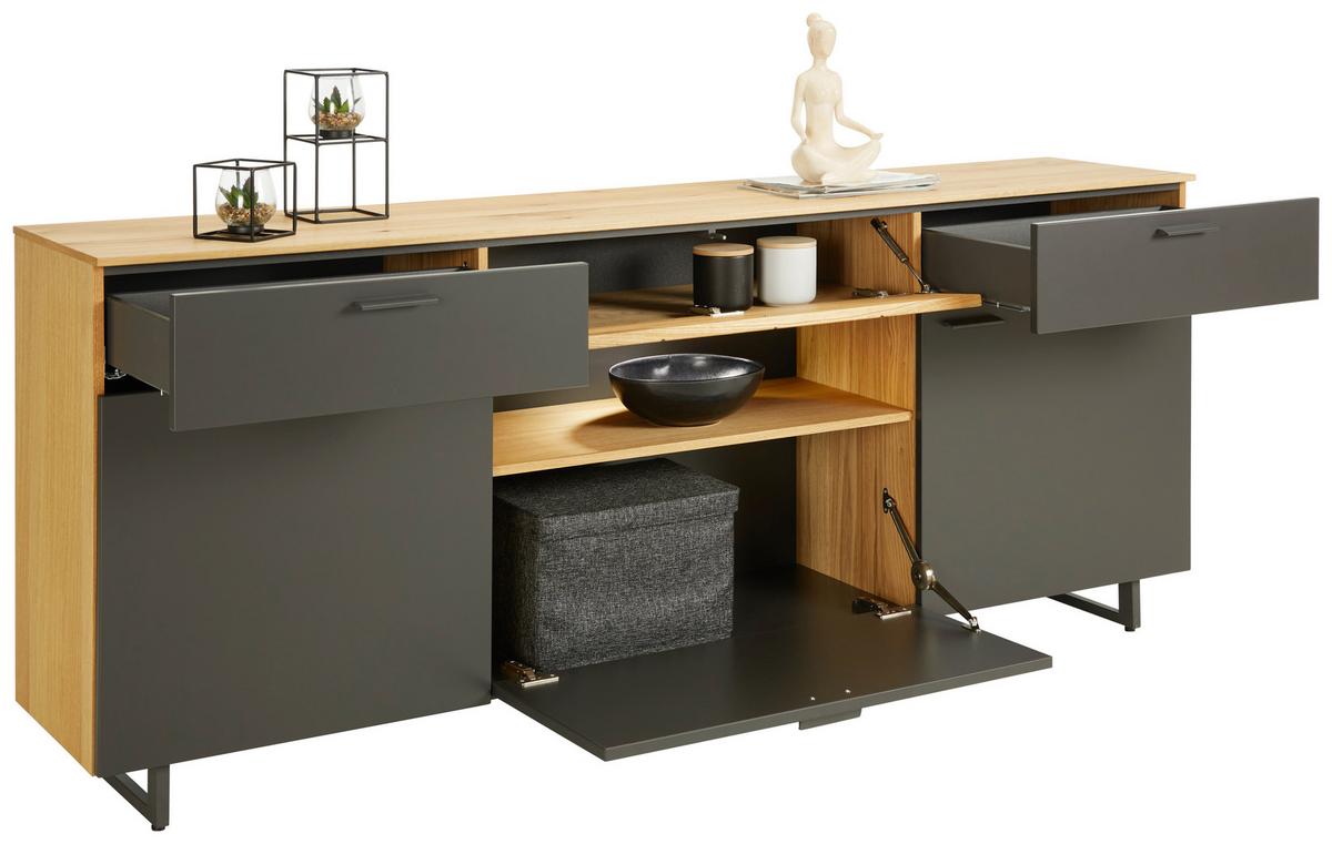 Sideboard Stockholm in Eichefarben/Schieferfarben - Schieferfarben/Eichefarben, MODERN, Holzwerkstoff/Metall (203/85/41cm) - Premium Living