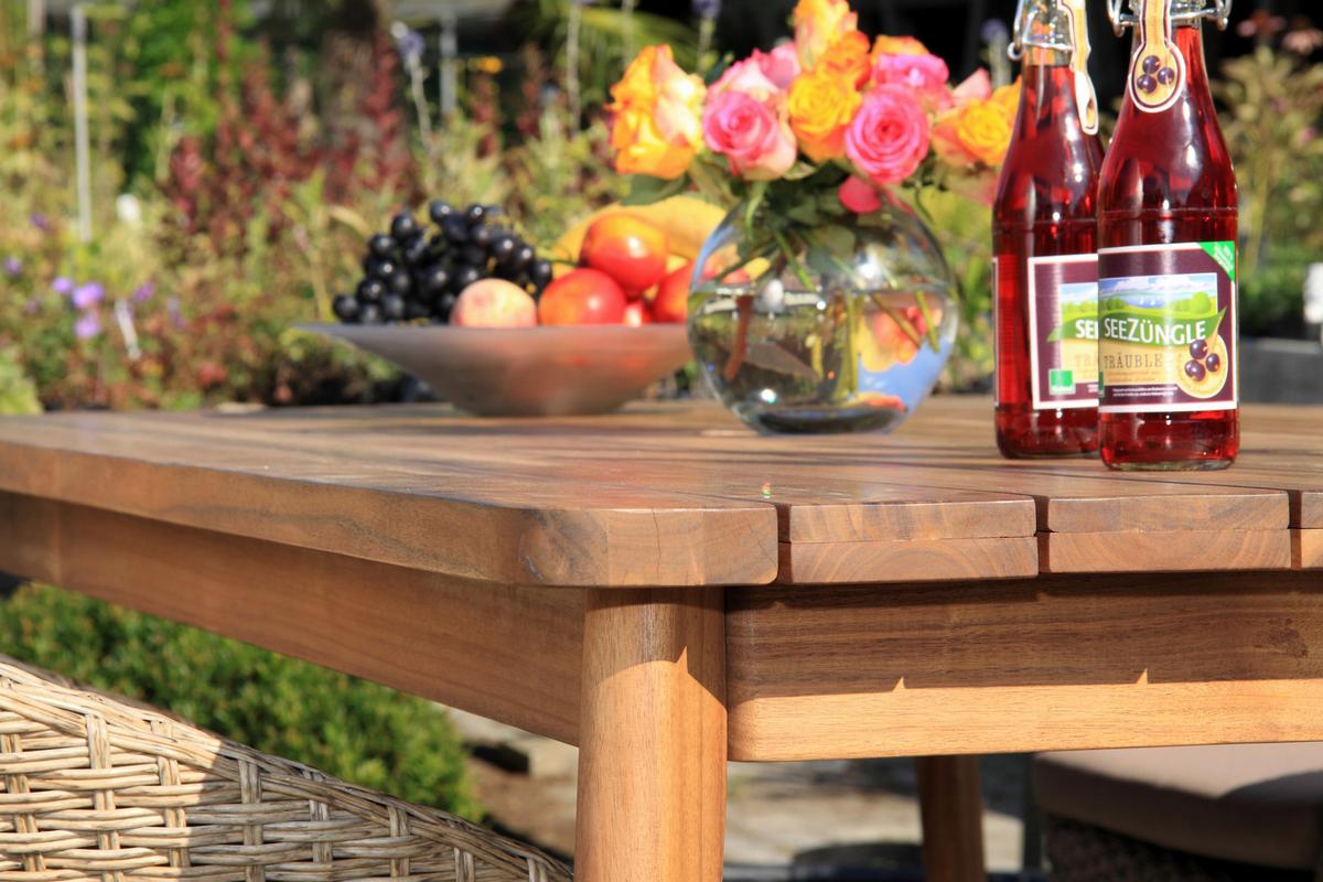 Gartengarnitur 5-tlg. Holz/ Metall/Kunststoff/Textil - Akaziefarben/Teakfarben, Basics, Holz/Kunststoff (180/90/76cm) - Gardenson