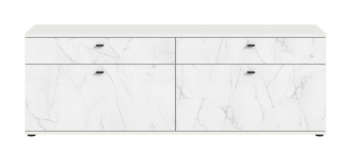 Nizka Omarica Stone, Bela, Imitacija Marmorja - črna/bela, Design, umetna masa/leseni material (180/62/40cm) - MID.YOU