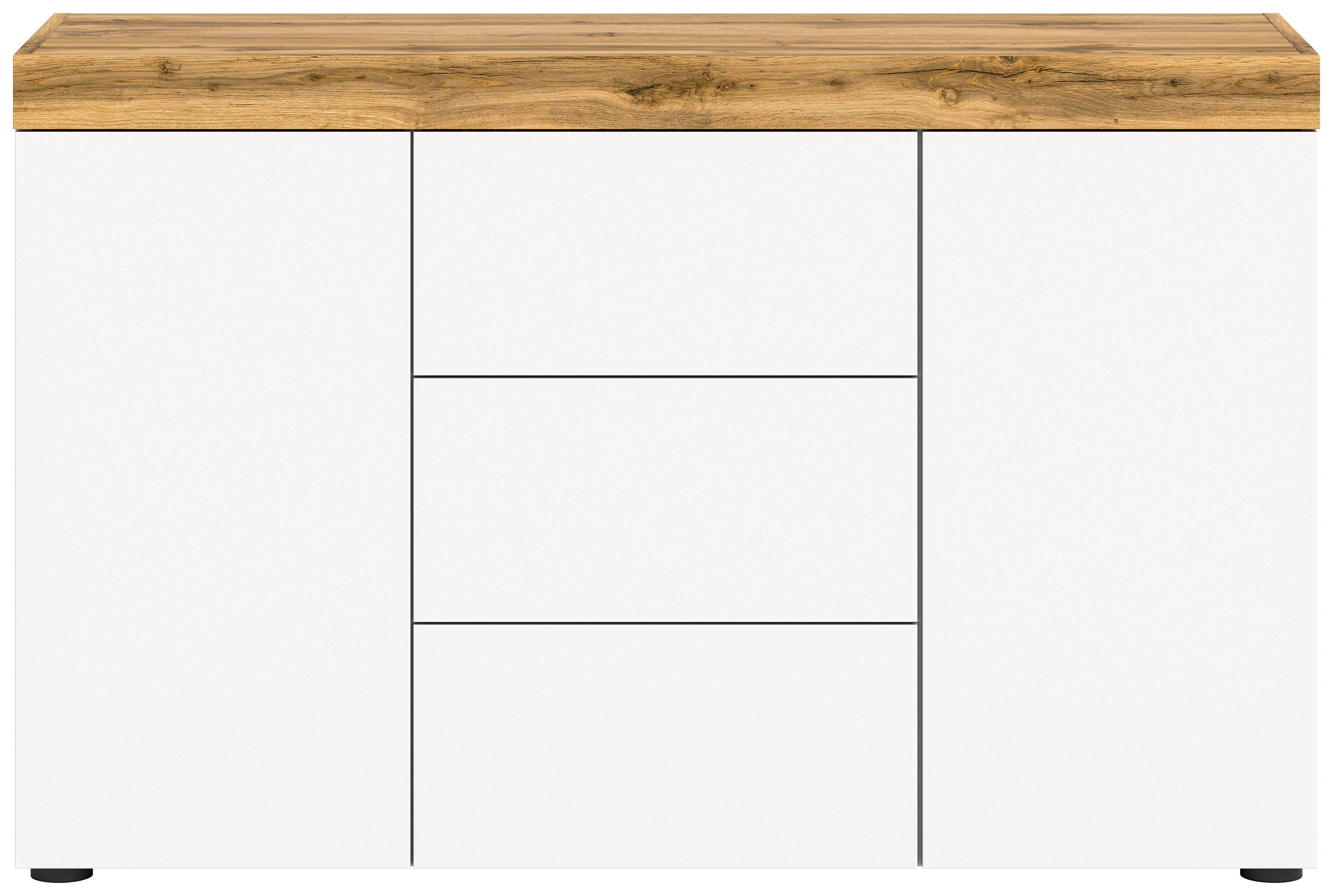 Comodă cu uși SUGAR - alb/stejar Wotan, Design, material pe bază de lemn (125/80/37cm) - Modern Living