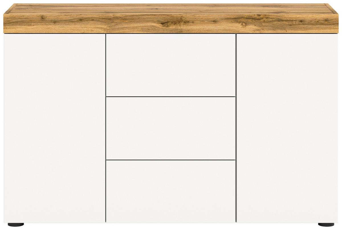 Komoda Sugar, Bela, Barva Hrasta - hrast wotan/bela, Design, leseni material (125/80/37cm) - MID.YOU