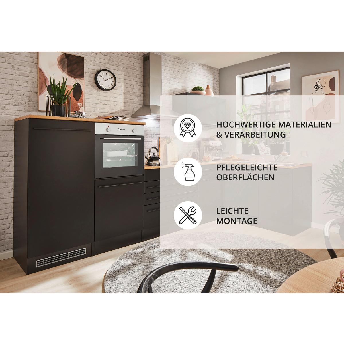 Eckküche Jazz mit Geräten ca.320x175 cm Schwarz - Eichefarben/Schwarz, Basics, Holzwerkstoff/Kunststoff (320/175cm) - P & B