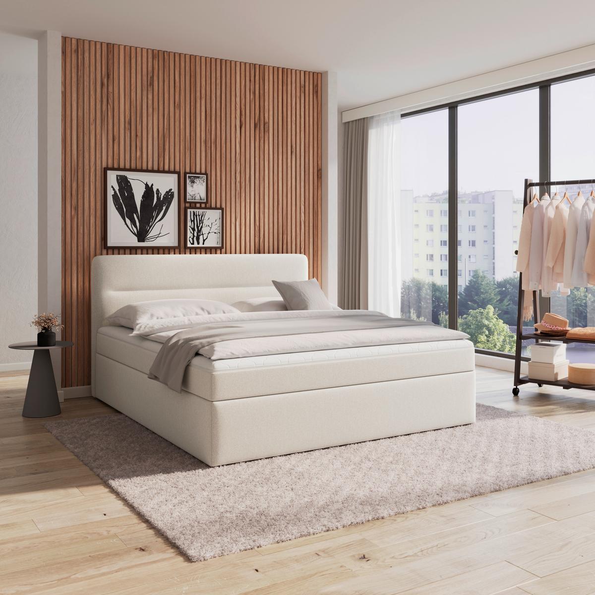 Boxbett Marco ca. 160x200 cm Creme mit Topper - Creme/Schwarz, Modern, Holz/Kunststoff (160/200cm) - Bessagi