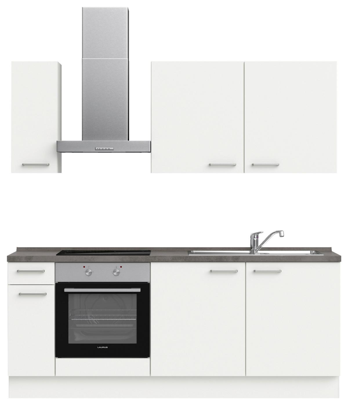 Küchenblock Touch Low m. Geräten Weiß - Schieferfarben/Edelstahlfarben, MODERN, Holzwerkstoff/Metall (210cm) - Nobilia