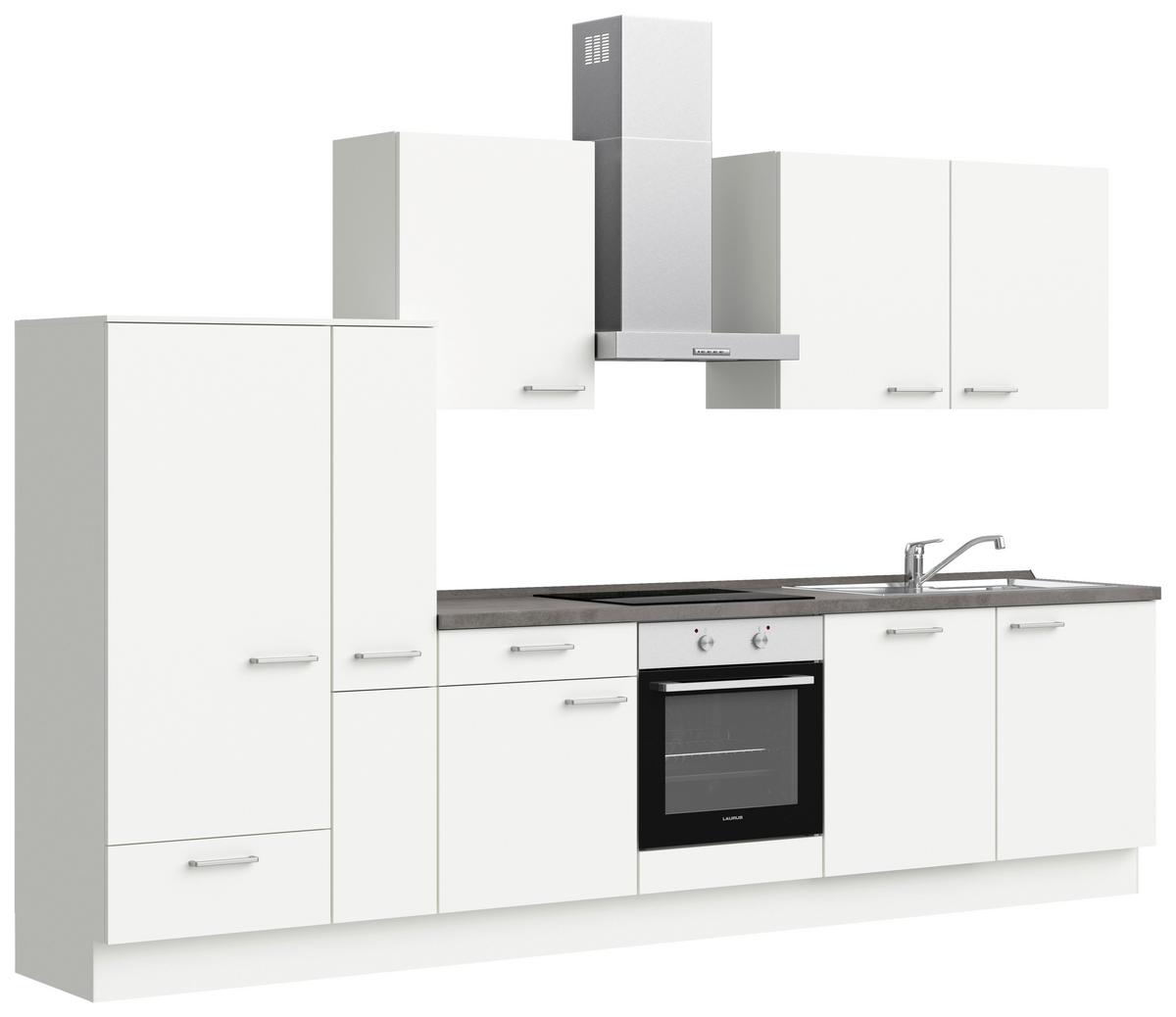 Küchenblock Touch Low m. Geräten Weiß - Schieferfarben/Edelstahlfarben, MODERN, Holzwerkstoff/Metall (330cm) - Nobilia