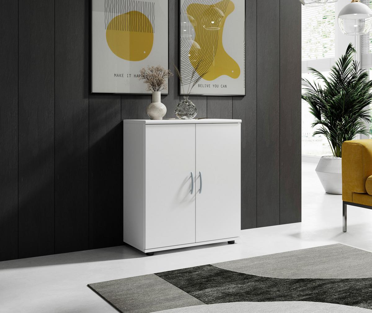 KOMODA LILLY - kolor srebrny/biały, Design, materiał drewnopochodny/tworzywo sztuczne (60/70/30cm) - Livetastic
