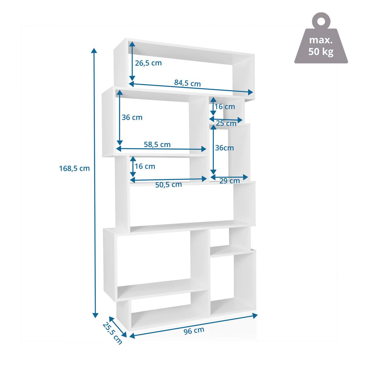 Regal Kalar M, Bela - bela, Moderno, leseni material (96/168,5/25,5cm) - MID.YOU