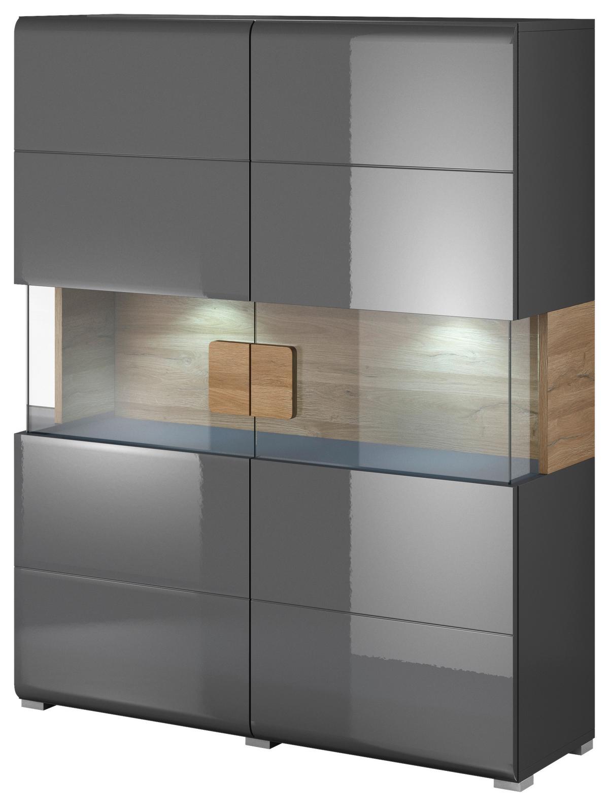 Félmagas Szekrény Toledo - tölgyfa színű/antracit, Modern, faalapú anyag/Üveg (122/152/39cm)