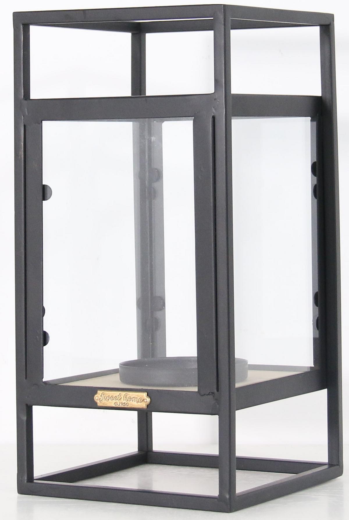 LATARNIA TARA - naturalny/czarny, Modern, materiał drewnopochodny/metal (15/30/15cm) - Bessagi Home