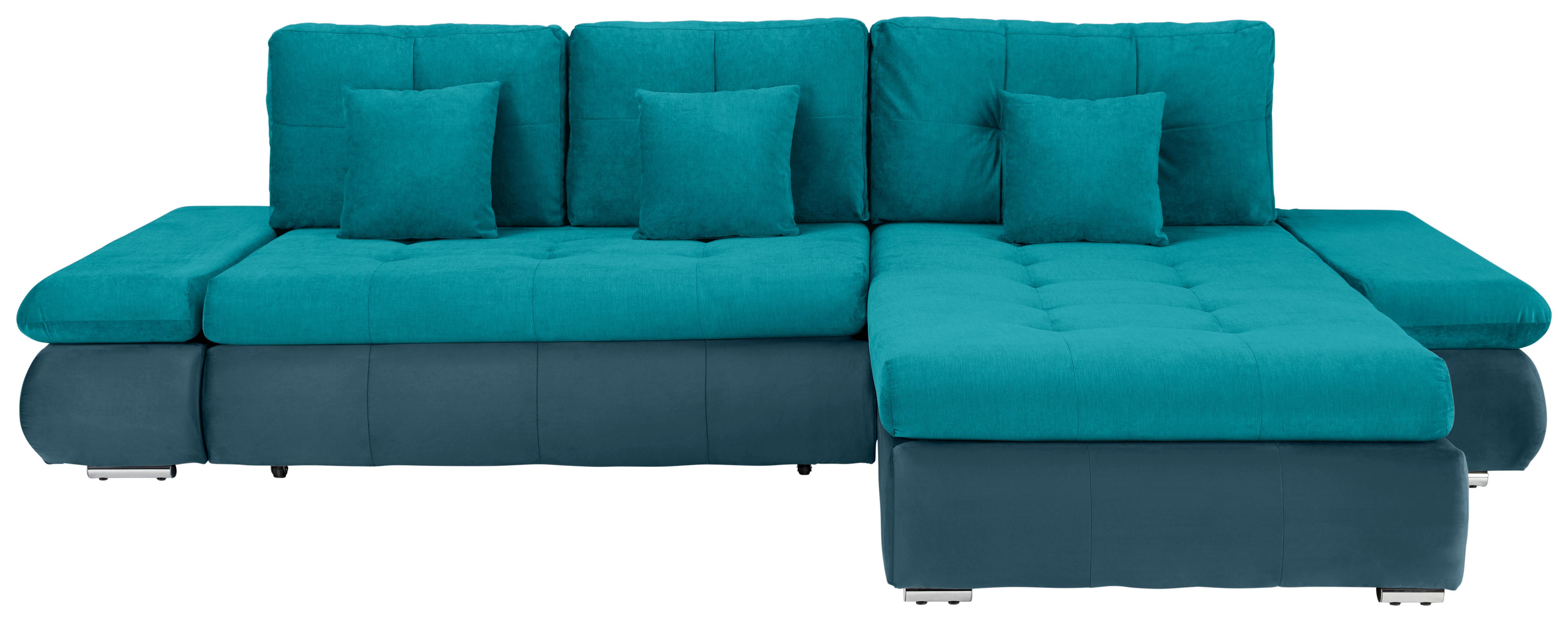 Wohnlandschaft Enrico Petrol - Chromfarben/Petrol, KONVENTIONELL, Kunststoff/Textil (303/88/185cm) - Mömax