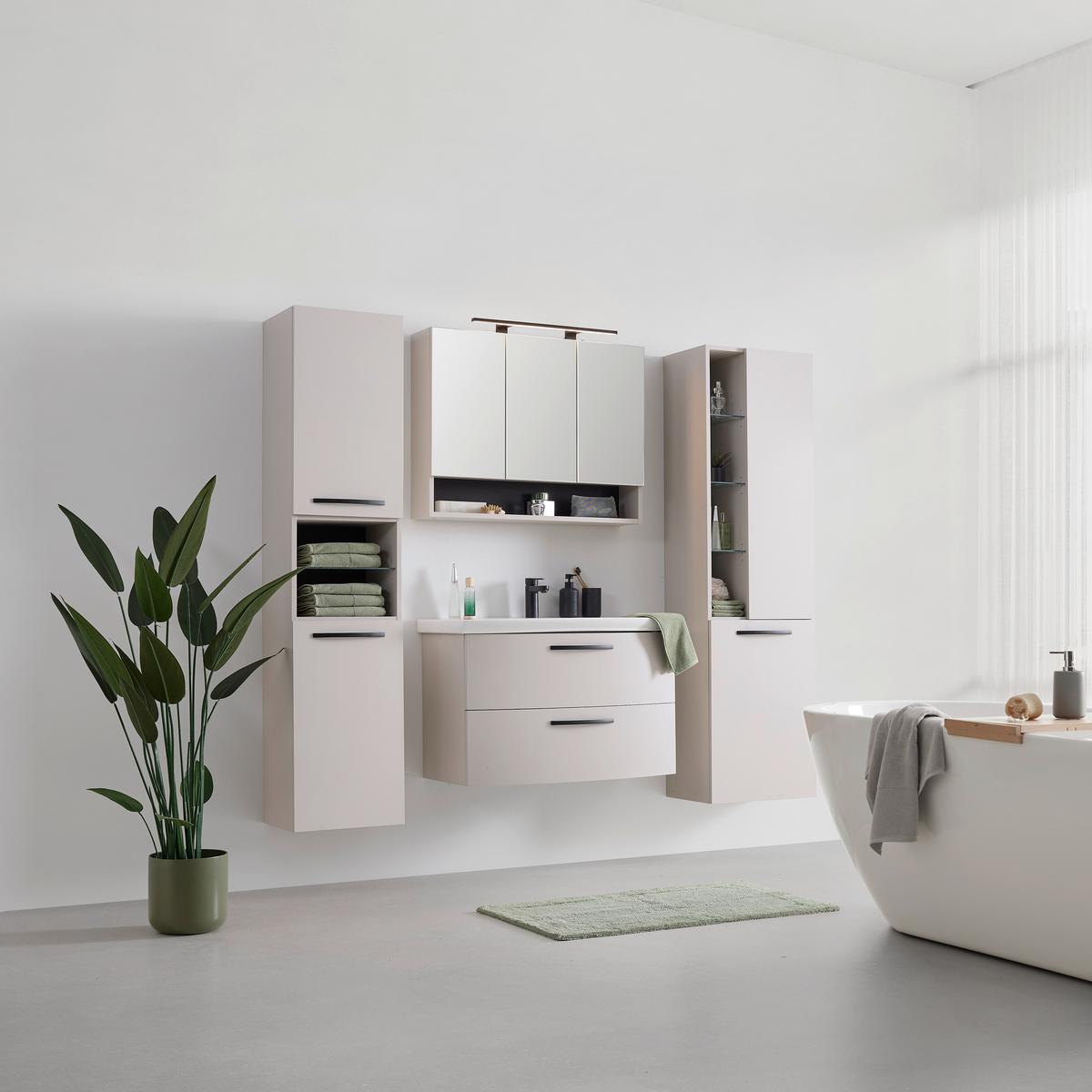 Hochschrank Florenz Kaschmir - Kaschmir/Schwarz, MODERN, Glas/Holzwerkstoff (50/180/190/35cm) - Mömax