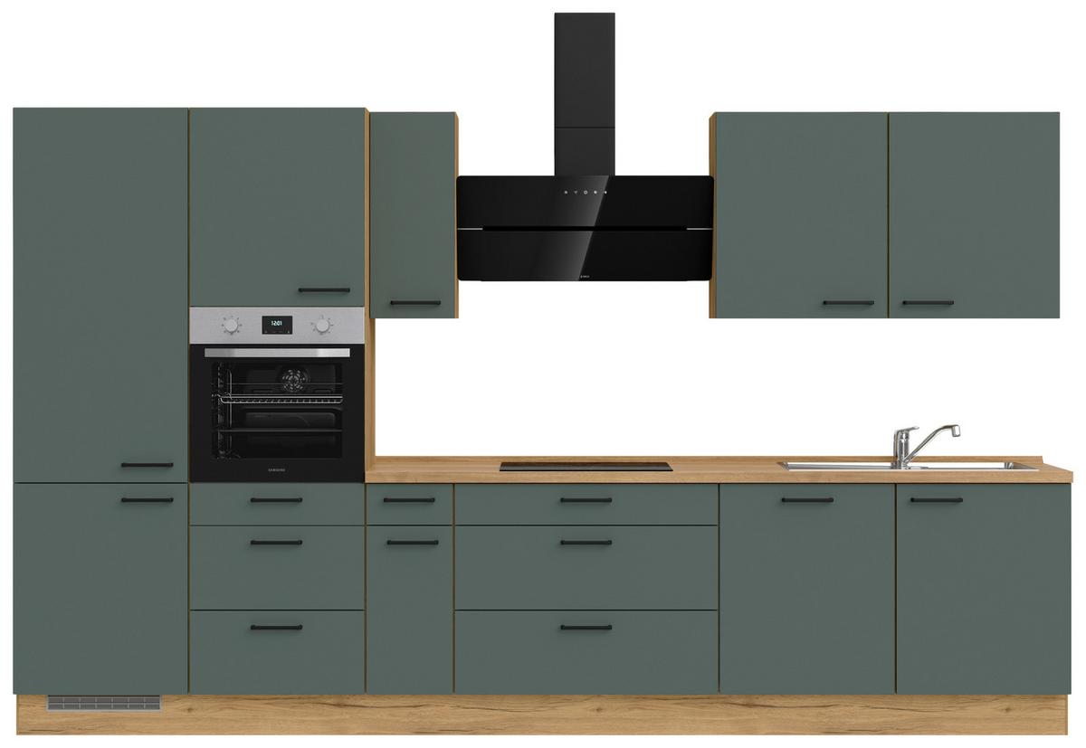 Küchenblock Easytouch High m. Geräten Dunkelgrün - Dunkelgrün/Eichefarben, MODERN, Holzwerkstoff/Metall (360cm) - Nobilia