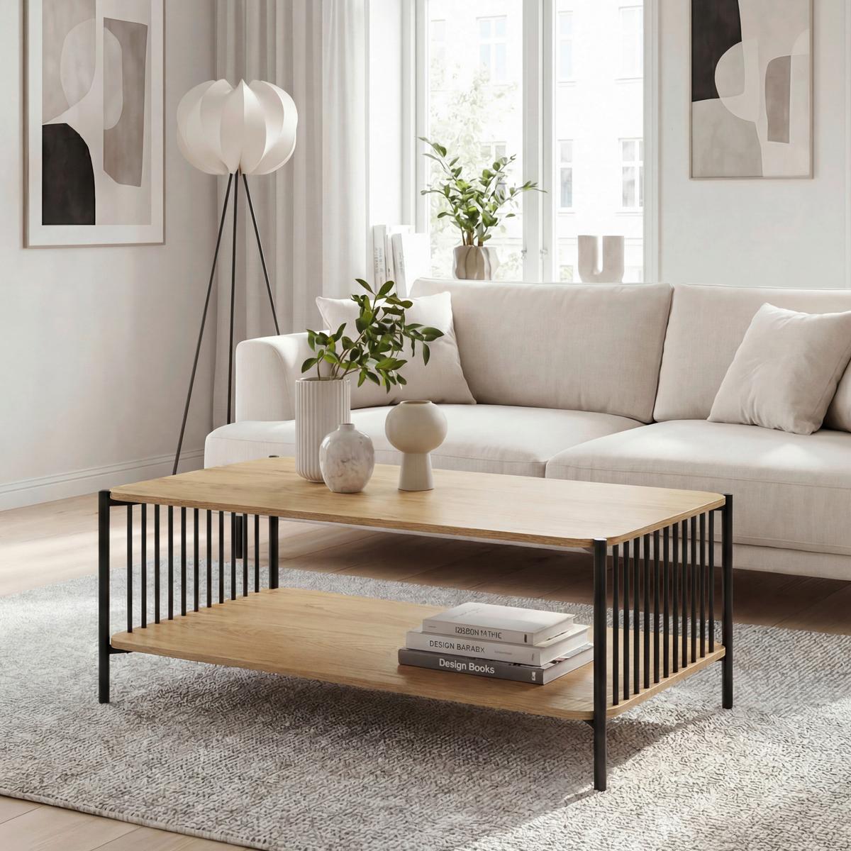 Couchtisch Wl7.636 - Schwarz/Braun, Design, Holzwerkstoff/Metall (110/60/42cm) - Livetastic