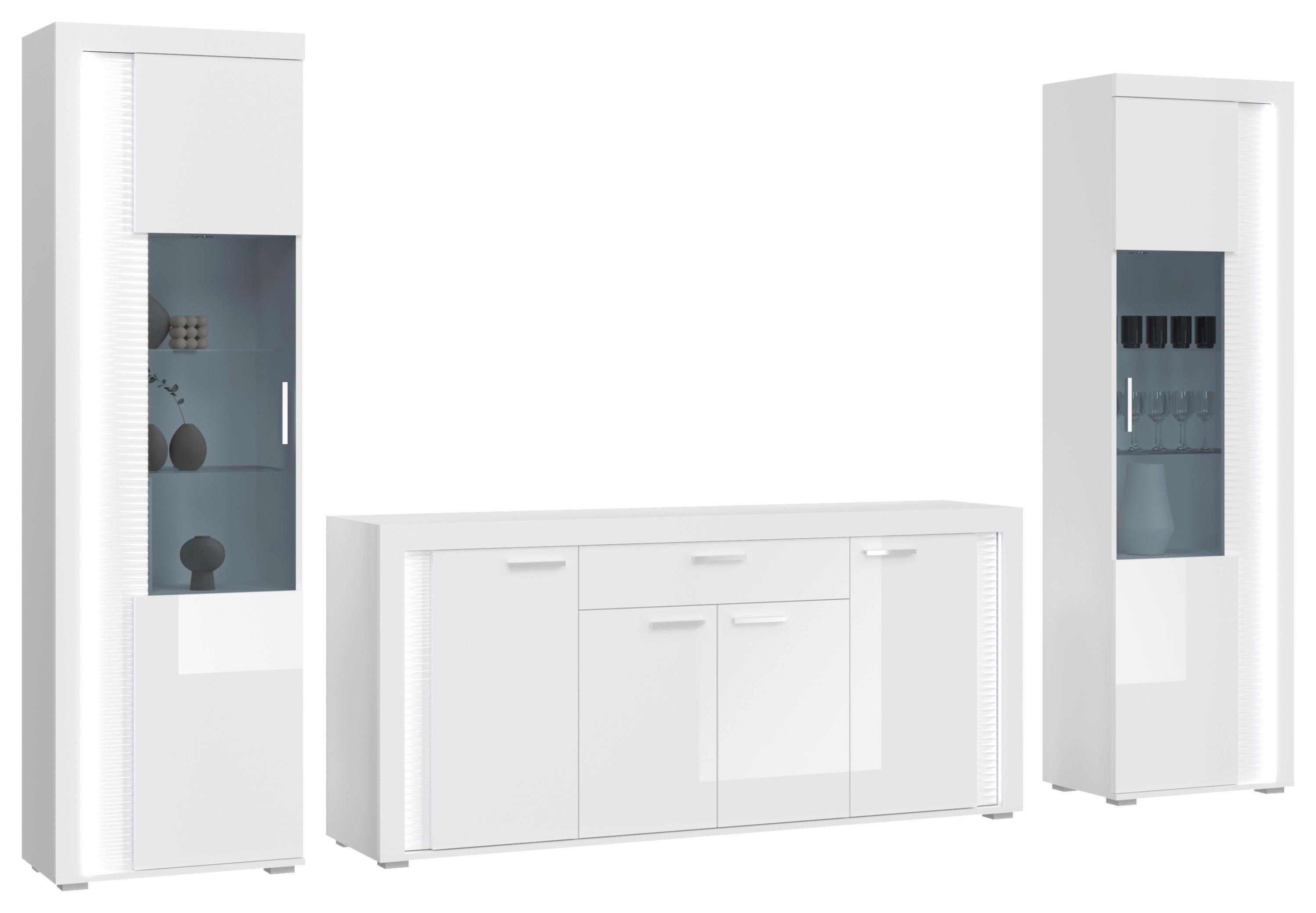 Ansamblu mobilier camera de zi SKYLIGHT - alb lucios intens, Design, material pe bază de lemn (332/202/42cm) - Modern Living