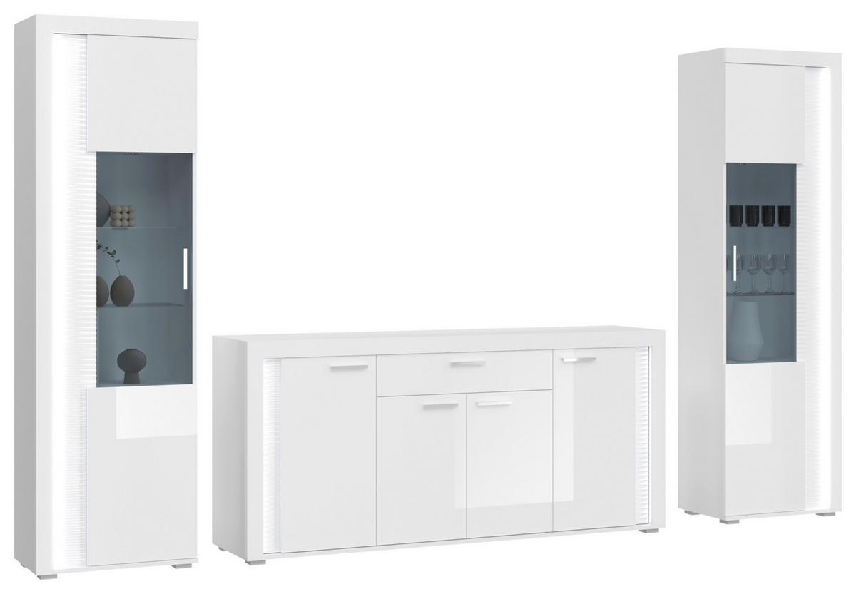 Serija Dnevnog Boravka Skylight - srebrne boje/bijela visoki sjaj, Design, drvni materijal/plastika (332/202/42cm) - Modern Living