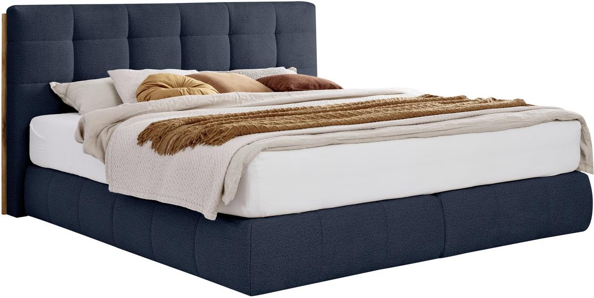 Boxspringbett Lavenito Dunkelblau ca. 200x200cm - Schwarz/Dunkelblau, KONVENTIONELL, Textil (200/200cm) - Premium Living