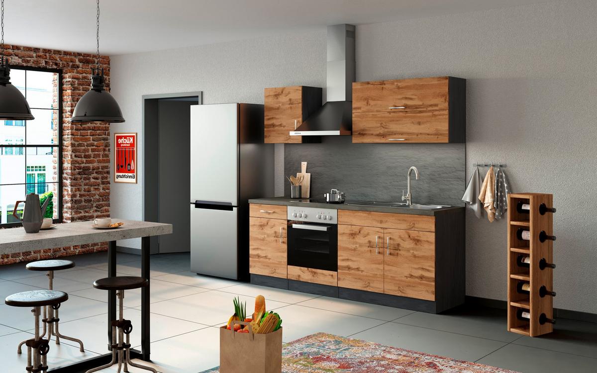 Küchenleerrblock 'Sorrento' , Eichefarben - Chromfarben/Schieferfarben, MODERN, Holzwerkstoff/Metall (210cm) - Held
