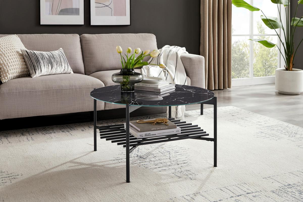 Klubska Miza Marble, Črna - črna, Design, kovina/steklo (84/43cm) - Livetastic