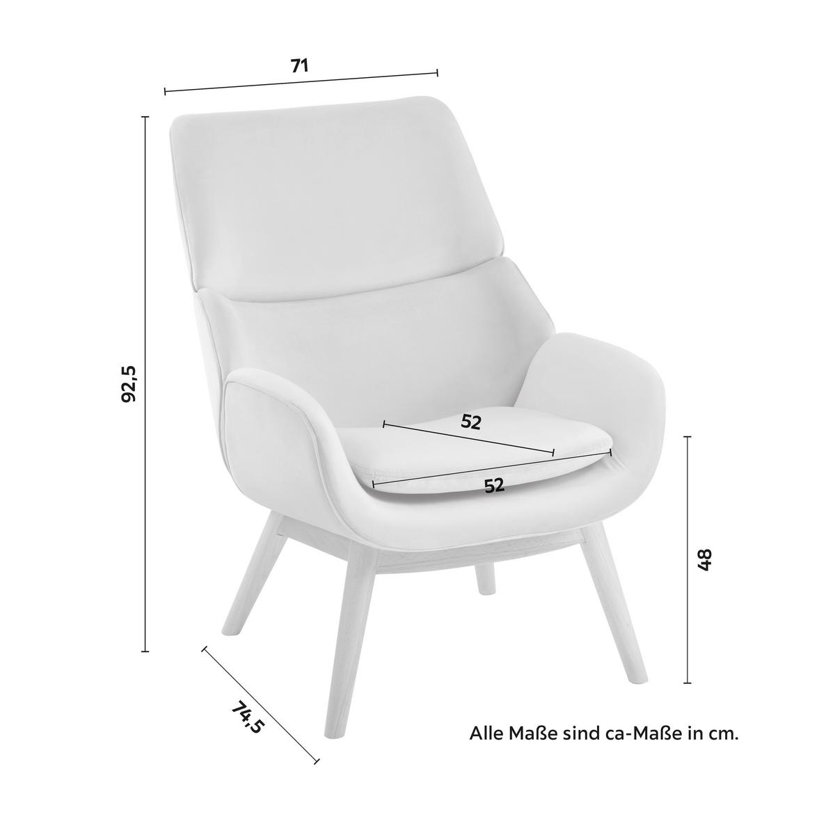 Relaxsessel Felia ca. 71x92,5x79cm Samt Hellgrau - Buchefarben/Hellgrau, MODERN, Holz/Textil (71/92,5/79cm) - Bessagi Home