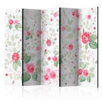 Paravan Rosy Pleasures I, Dvostranski, 5-Delni - pink/zelena, Basics, tekstil/les (225/172/3cm) - artgeist