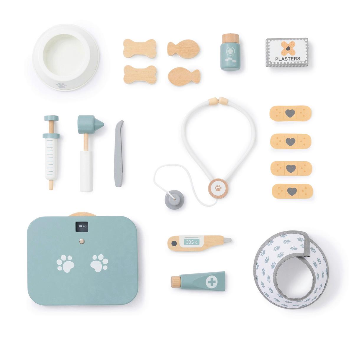 ZESTAW LEKARSKI W WALIZCE TIERARZT ZUB. SET MENTHA - kolor naturalny/biały, Basics, drewno (19/16cm) - MUSTERKIND