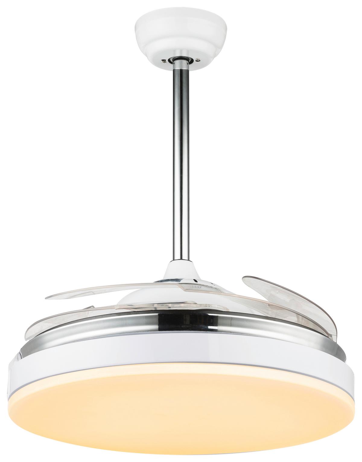 Stropni Ventilator 0351 - opal/prosojno, Moderno, kovina/umetna masa (100/65cm) - Globo