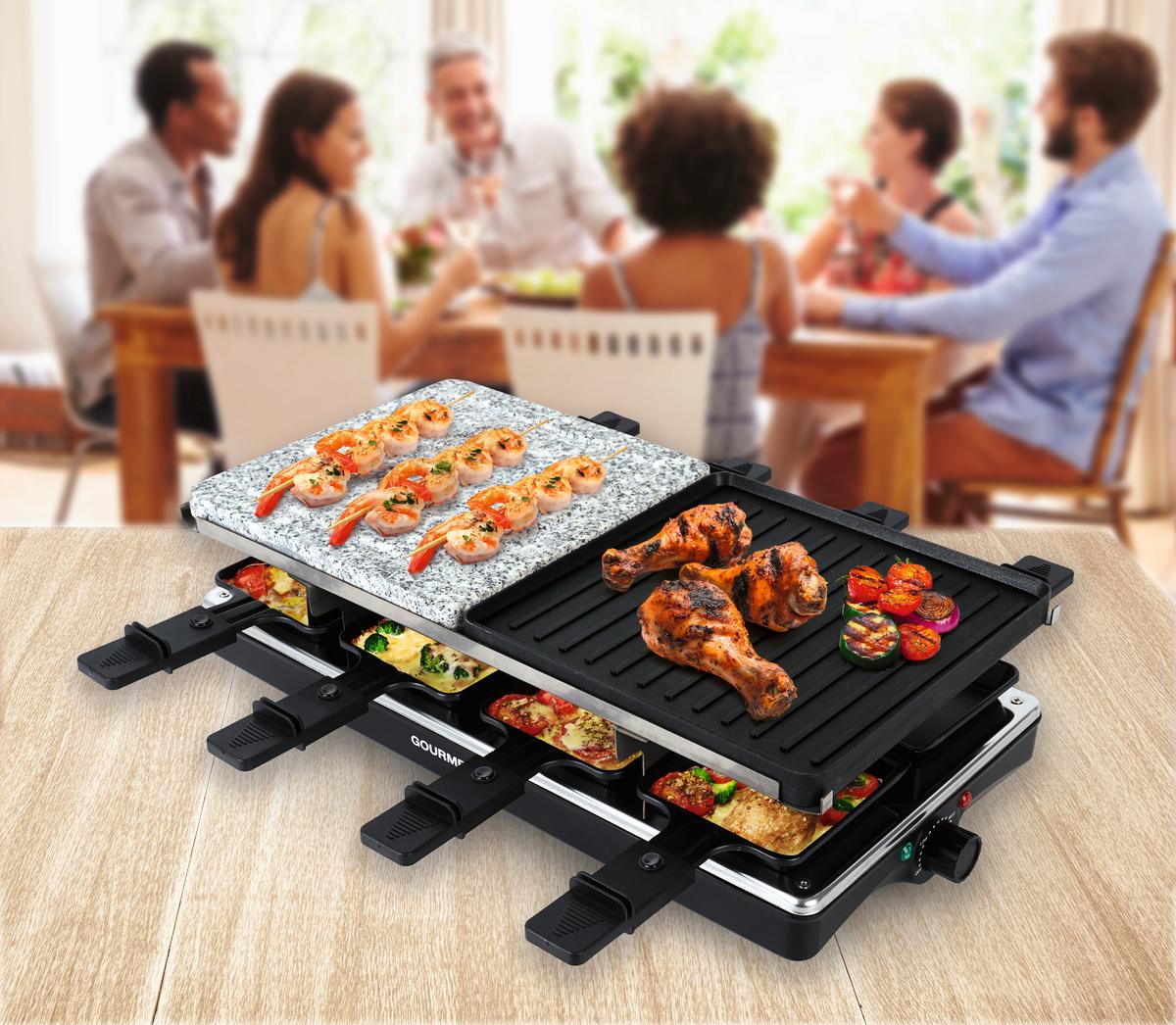 GRILL RACLETTE 16543 - kolor srebrny/czarny, Basics, kamień/tworzywo sztuczne (42/23/13cm) - GOURMETMAXX