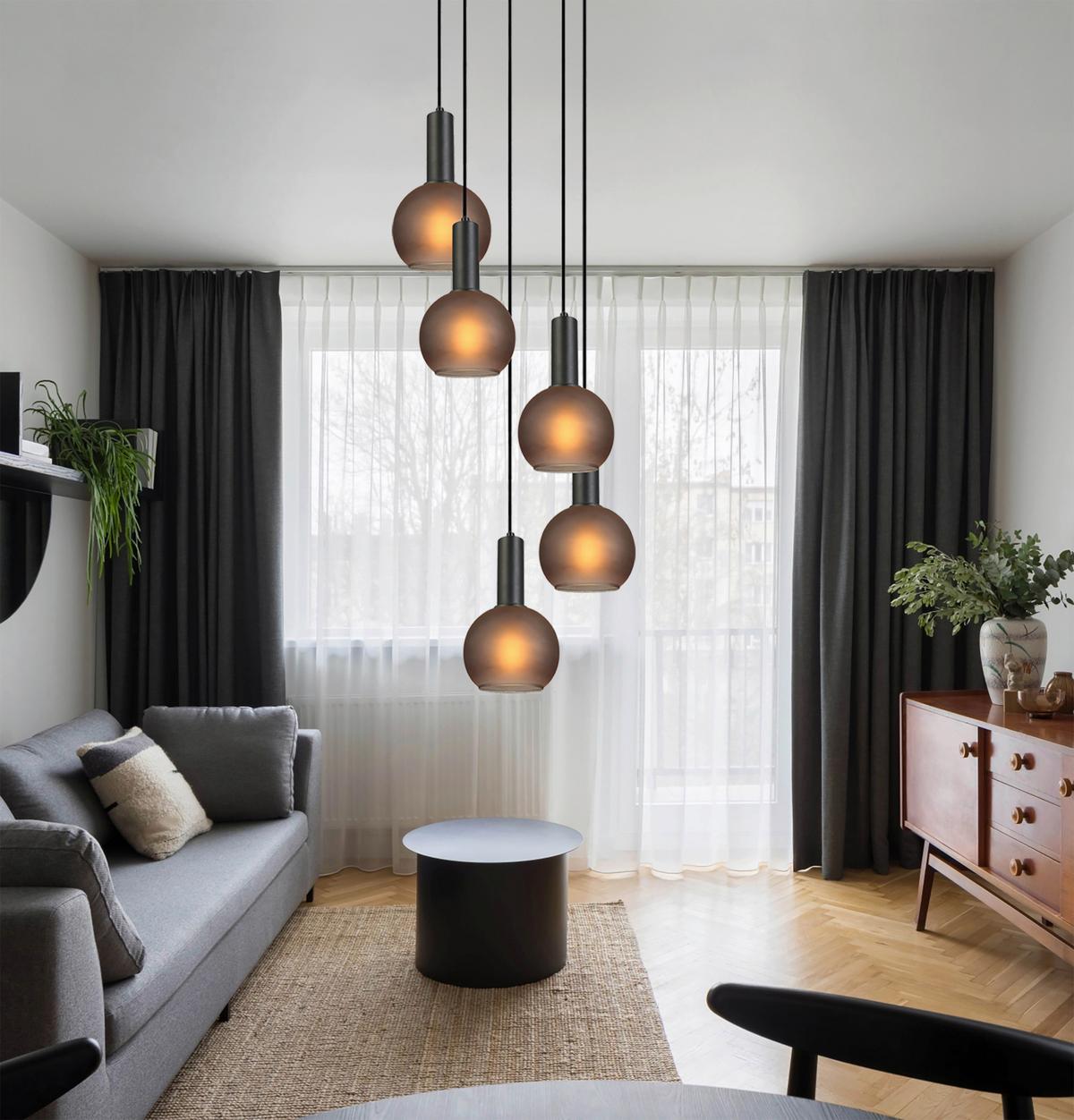 LAMPA WISZĄCA MARCY - czarny/szary, Trend, metal/szkło (42/120cm) - Novel