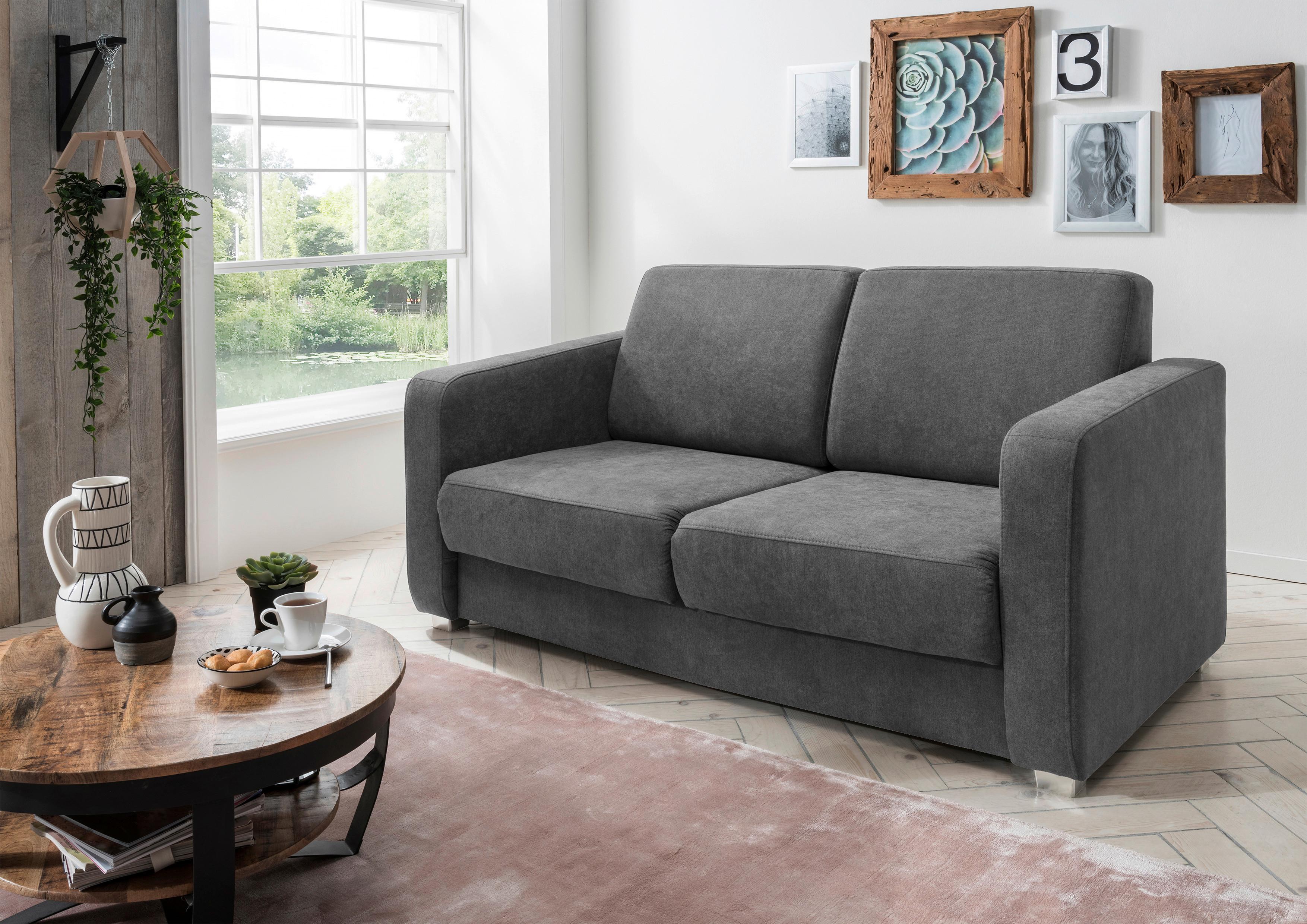 Schlafsofa Mia Anthrazit Mikrofaser - Chromfarben/Anthrazit, Basics, Kunststoff/Textil (159/88/87cm) - Livetastic