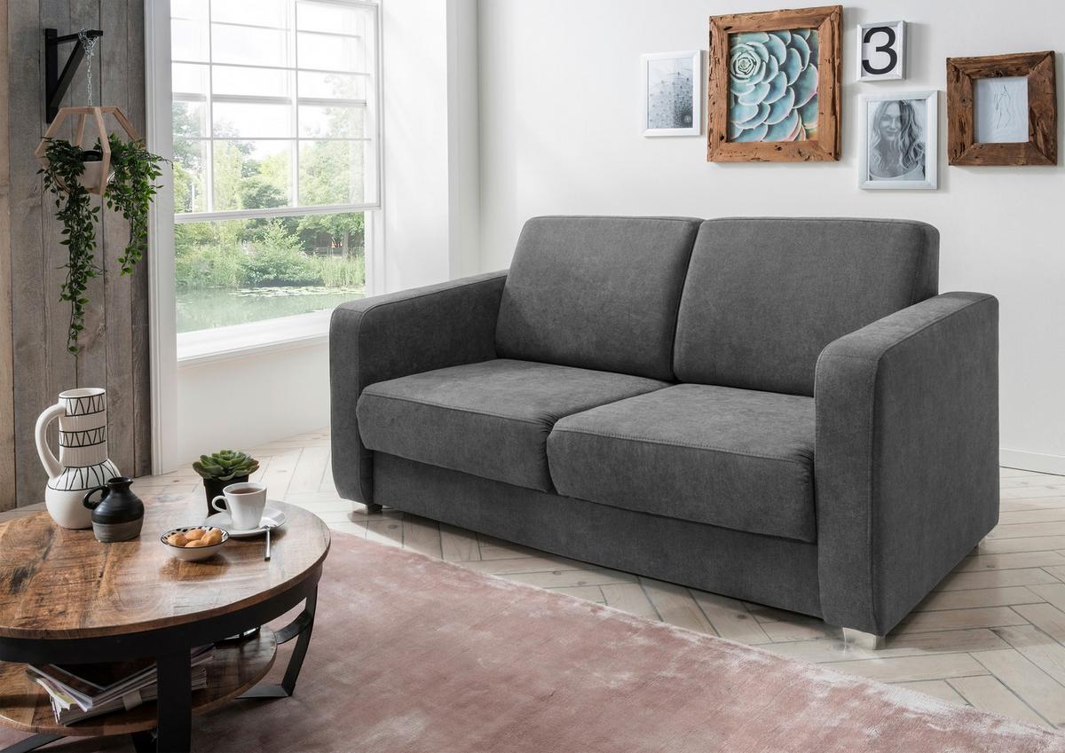 Schlafsofa Mia Anthrazit Mikrofaser - Chromfarben/Anthrazit, Basics, Kunststoff/Textil (159/88/87cm) - Livetastic
