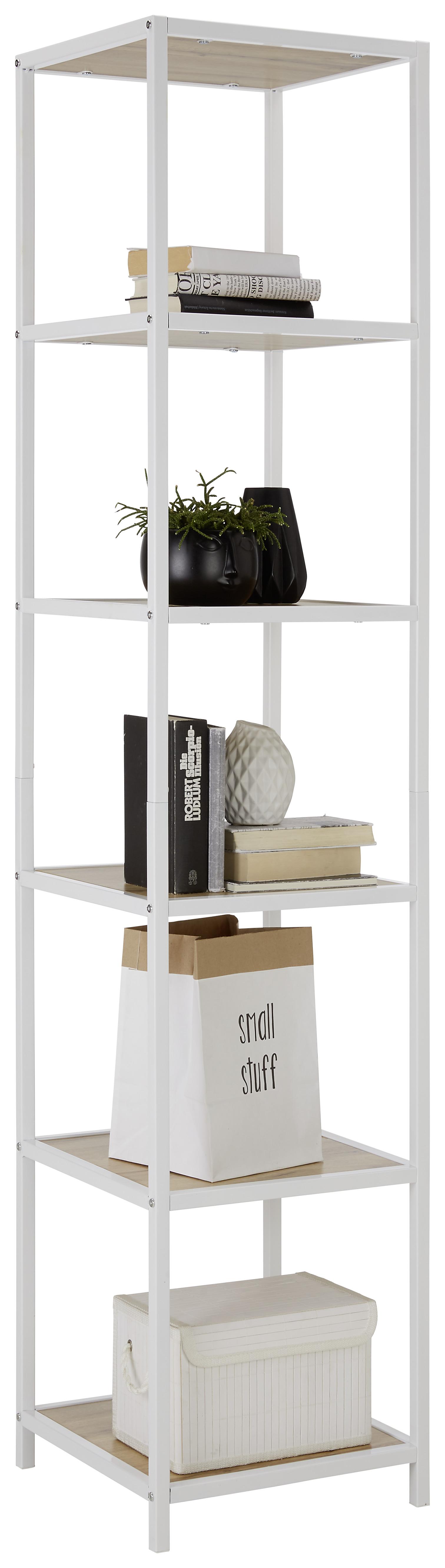 REGAŁ PAXTON - biały/dębowy, Modern, materiał drewnopochodny/metal (40/185/40cm) - Modern Living