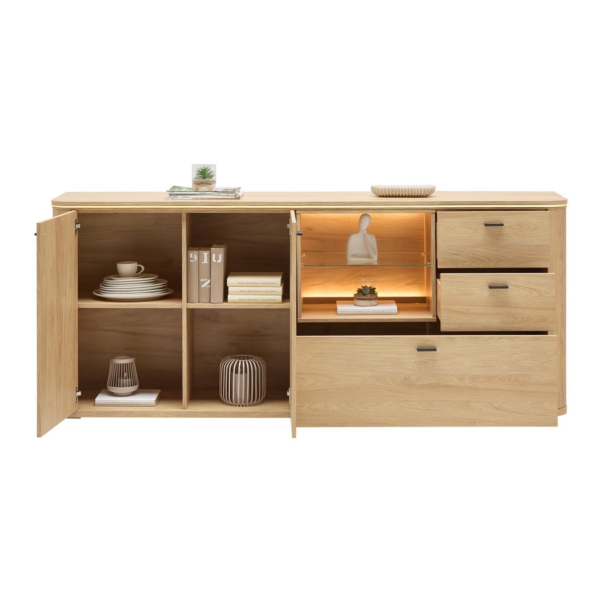 Sideboard Lagos Eichefarben - Eichefarben/Anthrazit, Modern, Glas/Holzwerkstoff (210,2/87,5/42,5cm) - Premium Living