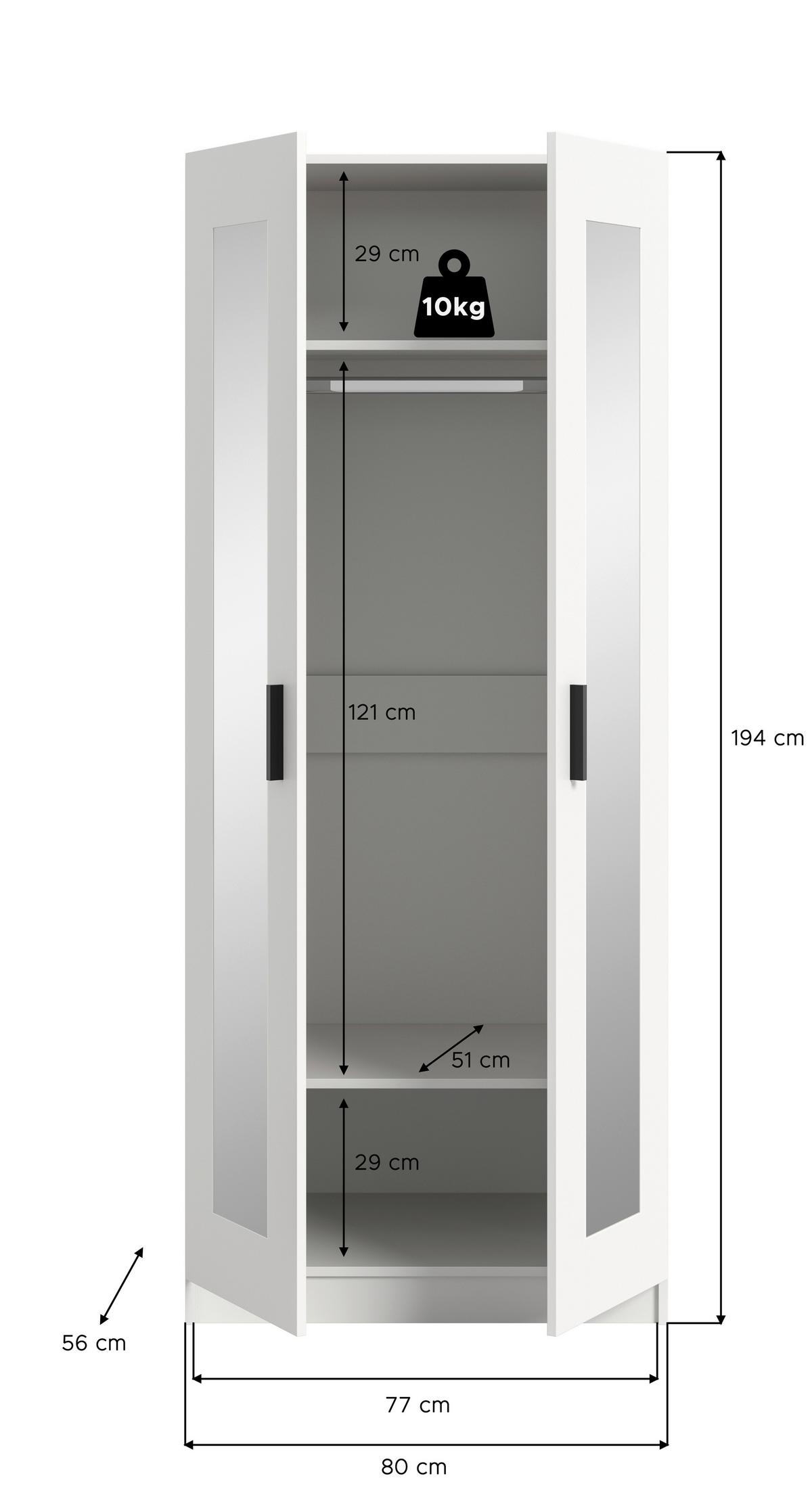 Drehtürenschrank Visby Weiß - Schwarz/Weiß, ROMANTIK / LANDHAUS, Holzwerkstoff/Kunststoff (80/195/56cm) - Livetastic