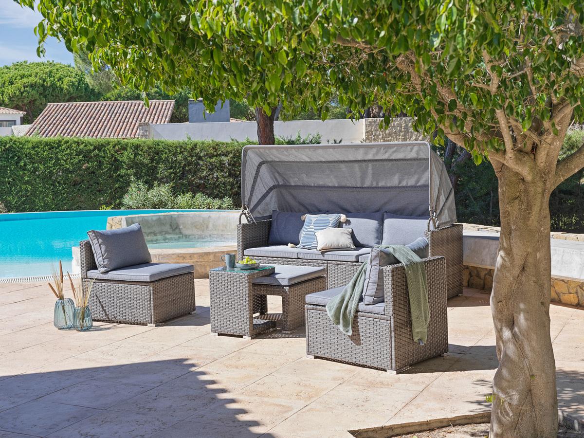 Lounge Garnitura Almeria, Siva, 5-Delni Set - siva, Moderno, kovina/umetna masa