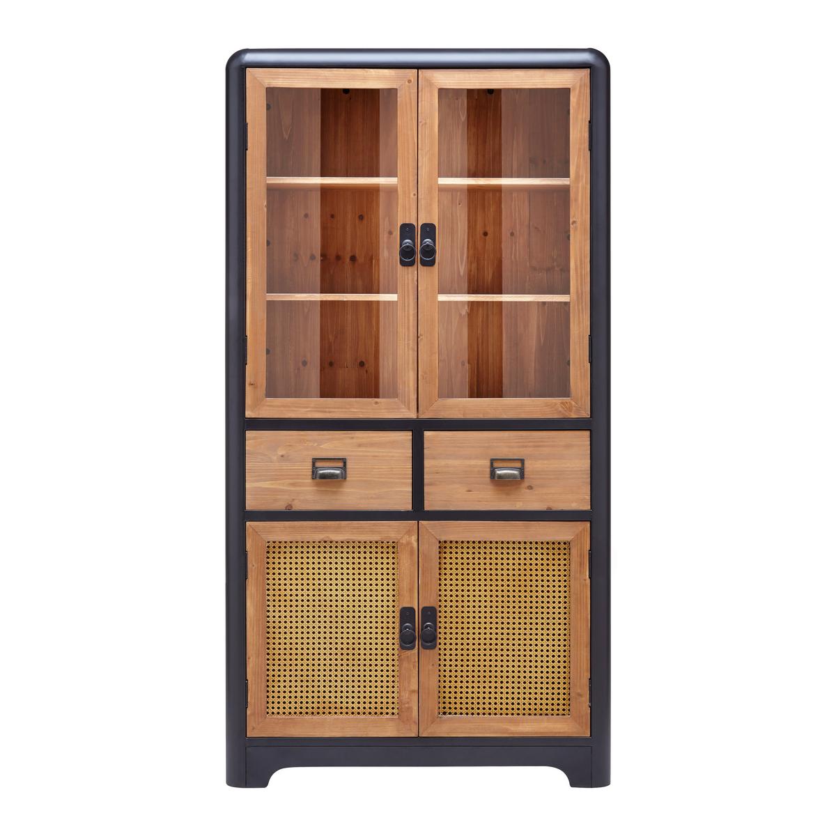 Kredenca Travis, Les Jelke, Črna, Steklo - črna/naravne barve, Moderno, kovina/steklo (90/175/40cm) - Bessagi Home