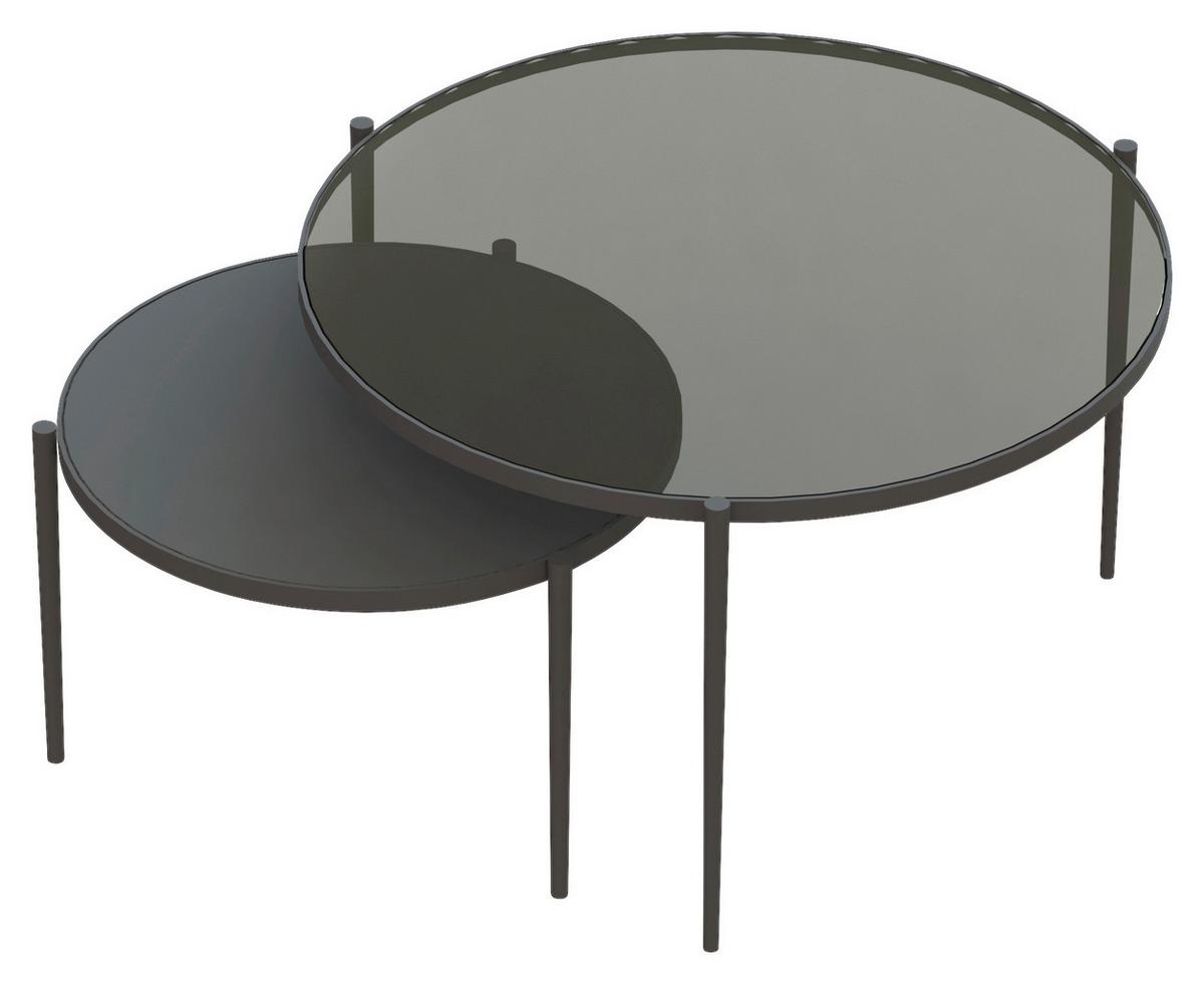 ZESTAW STOLIKÓW KAWOWYCH DARK - czarny/szary, Design, metal/szkło (70/70/42cm)