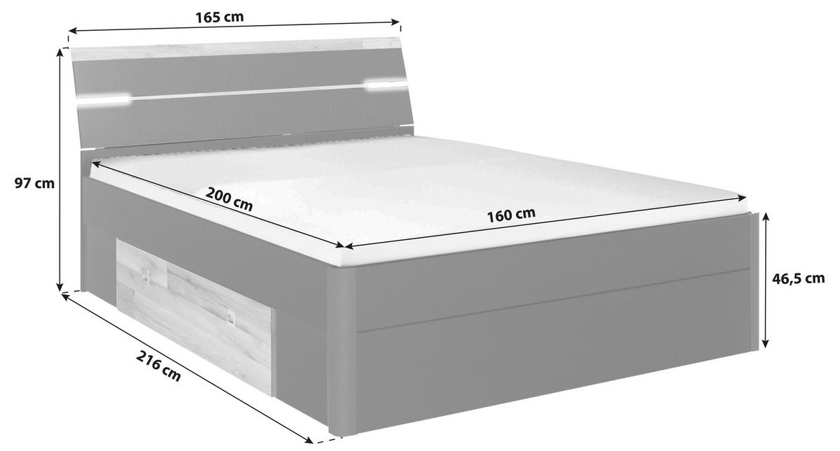Postelja Mars, S Predali, 160x200 - črna/barve hrasta, Konvencionalno, umetna masa/leseni material (160/200cm) - MID.YOU