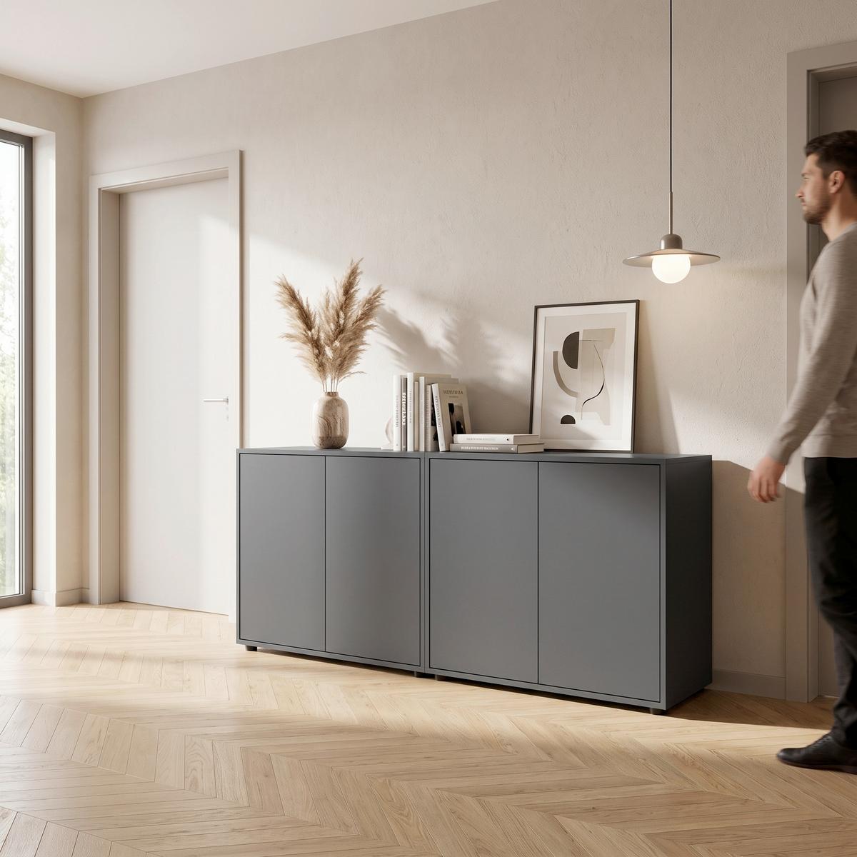 Sideboard Mailand Set 2 Anthrazit - Anthrazit/Schwarz, MODERN, Holzwerkstoff/Kunststoff (158/73/33cm) - MID.YOU