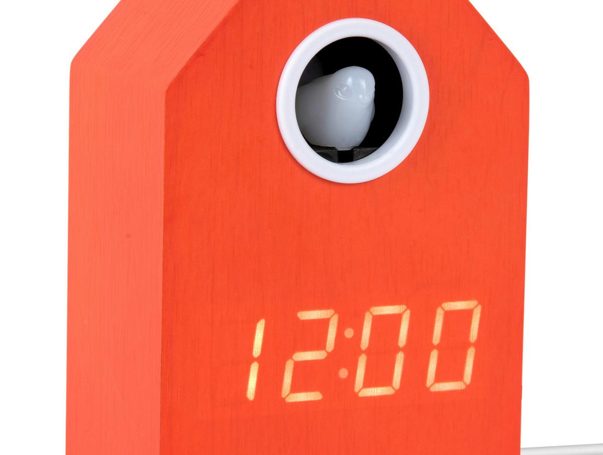 BUDZIK CUCKOO LED - pomarańczowy, Basics, materiał drewnopochodny (6/9/15.5cm) - Karlsson