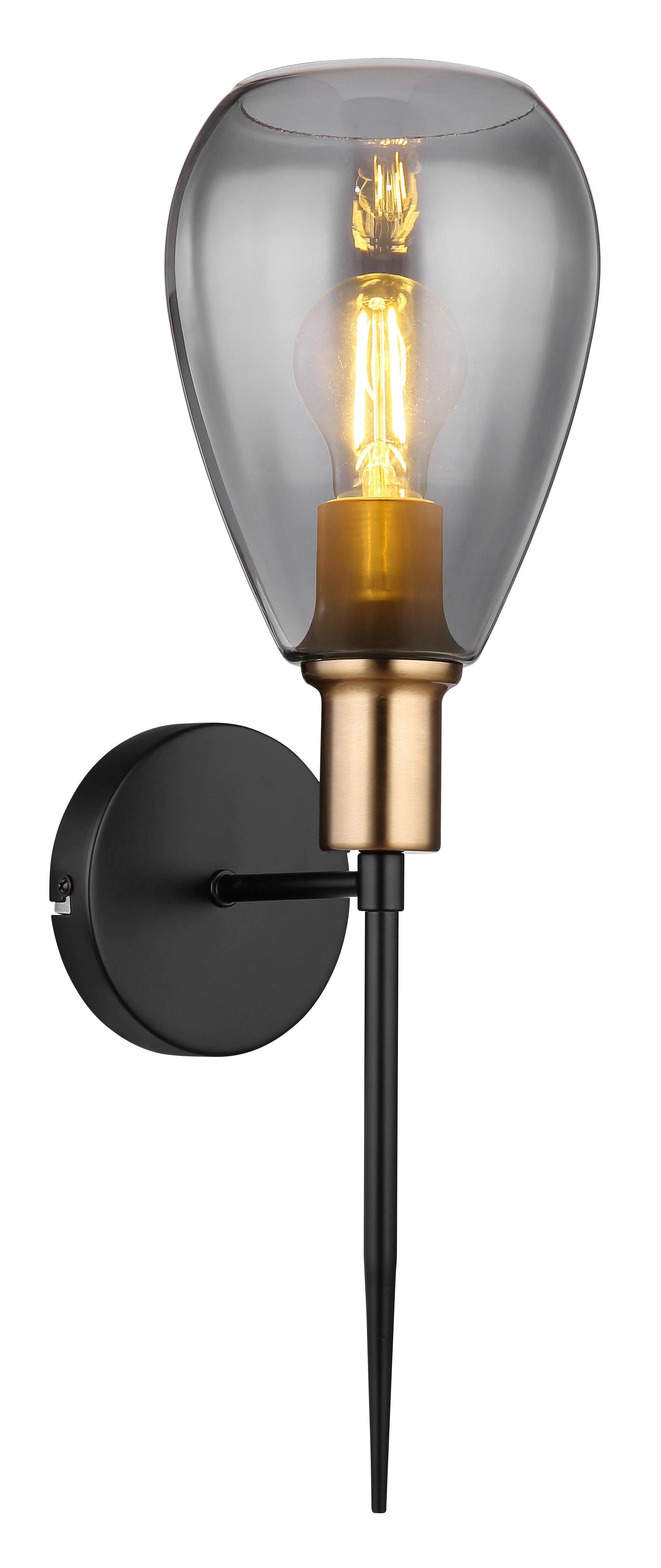 Wandleuchte Fanni in Grau/Schwarz/Messing max. 40W - Messingfarben/Schwarz, Design, Glas/Metall (15/19/48cm) - Globo